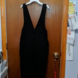 Black knit deep V pinafore dress with pockets